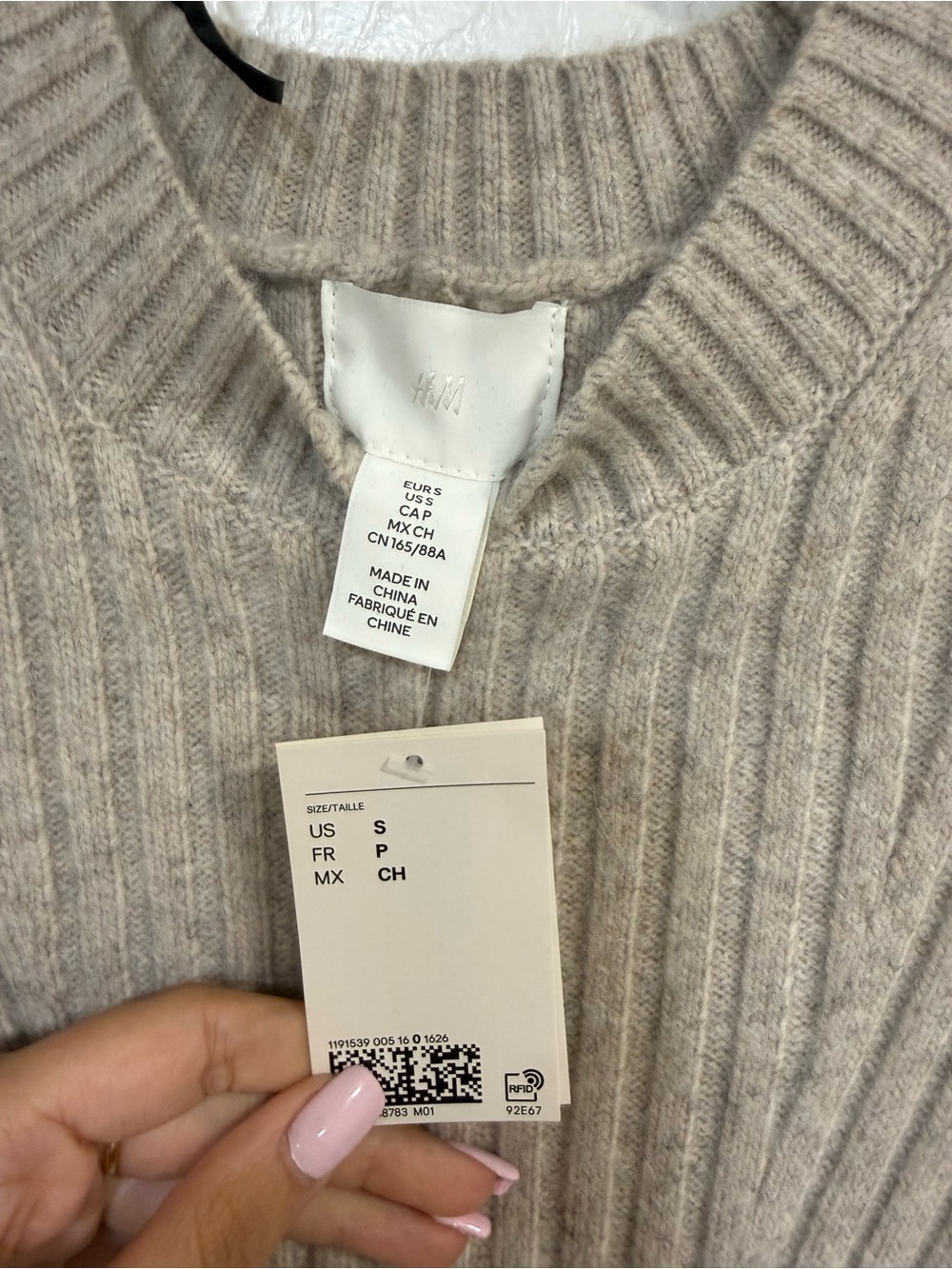 H&M Cream Ribbed Crewneck Sweater Dress